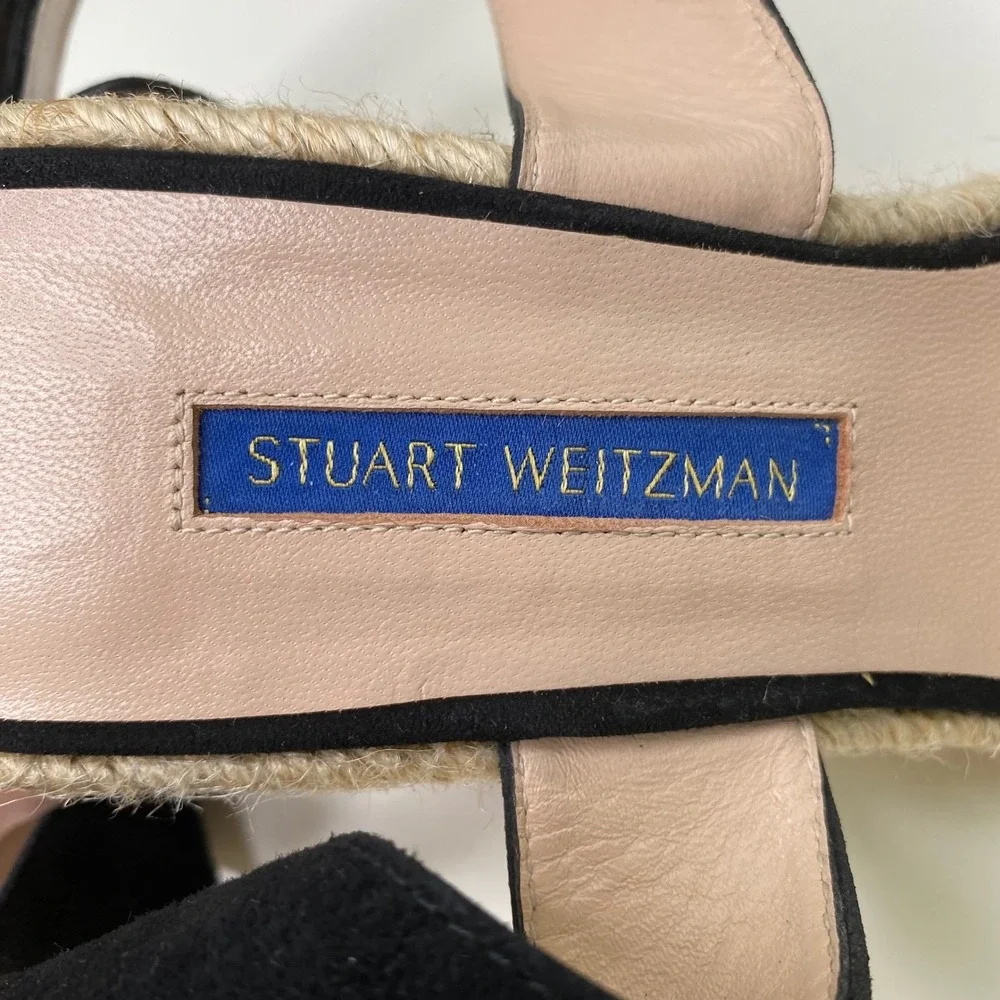 Stuart‎ Weitzman Lexia Espadrille Wedge Sandal Ankle Strap Black Suede Size 8